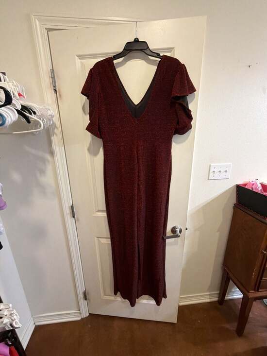 Unbranded Pants - Plus Size V-Neck Flutter Sleeve Metallic Shimmer Jumpsuit